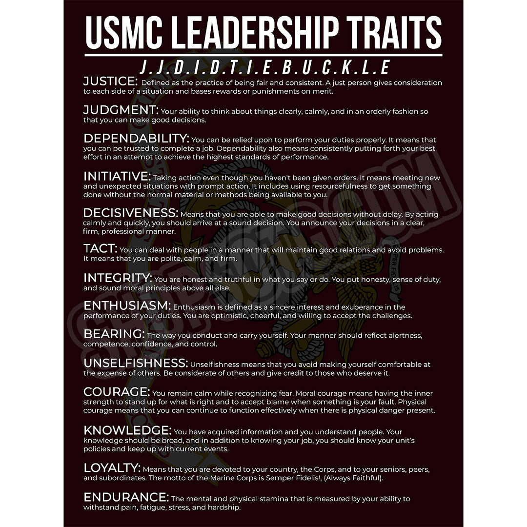 Marine Corps Leadership Traits Poster Student of the Gun Gear Store